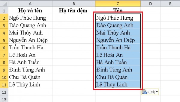 Hướng dẫn cách tách tên trong Excel