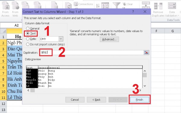 Hướng dẫn cách tách tên trong Excel