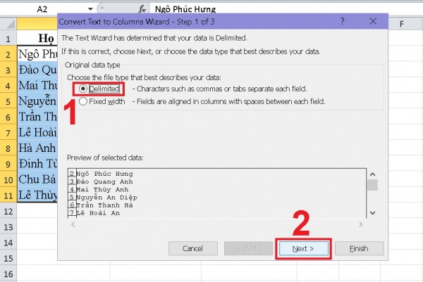 Hướng dẫn cách tách tên trong Excel