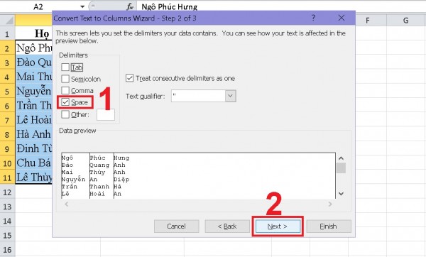 Hướng dẫn cách tách tên trong Excel