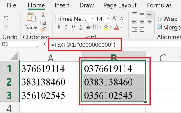 Cách thêm số 0 trong Excel 2010 vào đầu giá trị 