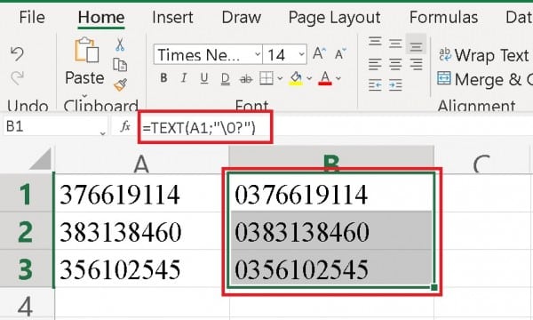 Cách thêm số 0 trong Excel 2010 vào đầu giá trị 