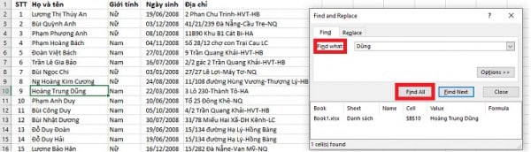 Hướng dẫn cách tìm kiếm trong Excel 2010, 2013, 2017