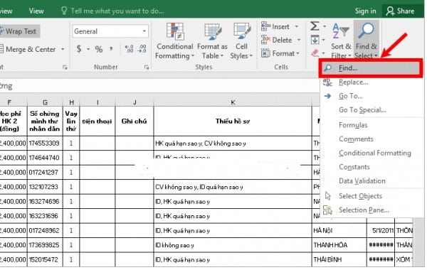 Hướng dẫn cách tìm tên trong Excel