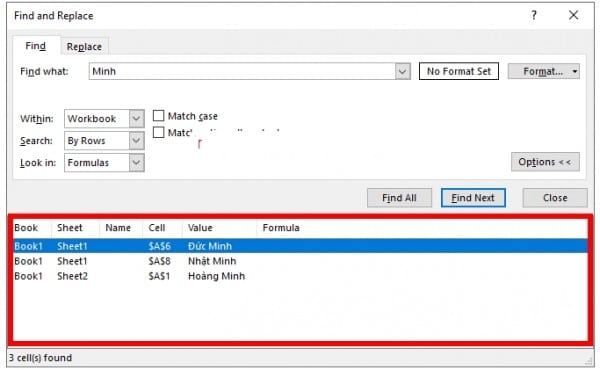 Hướng dẫn cách tìm tên trong Excel