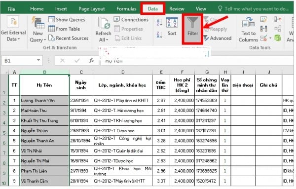 Hướng dẫn cách tìm tên trong Excel