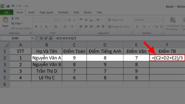 Hướng dẫn cách tính trung bình cộng trong Excel 