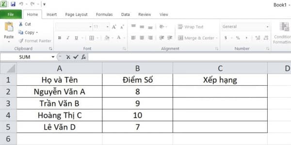 Hướng dẫn cách xếp hạng trong Excel từ cao xuống thấp 