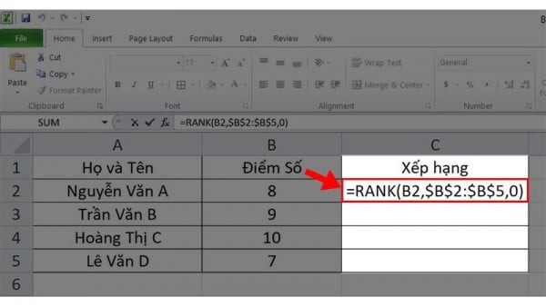 Hướng dẫn cách xếp hạng trong Excel từ cao xuống thấp 