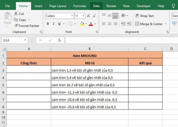 Hàm làm tròn lên 0.5 trong Excel