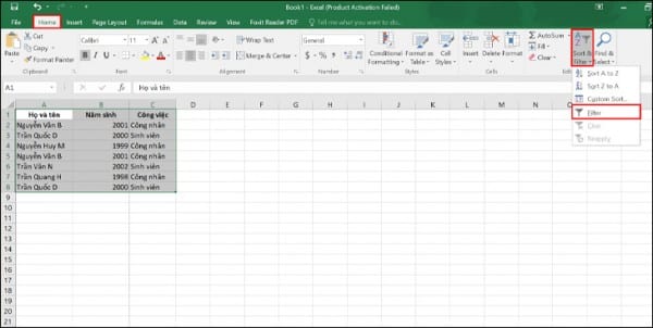 Hướng dẫn lọc tìm kiếm trong Excel 