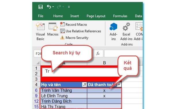 Hướng dẫn tạo ô tìm kiếm trong Excel