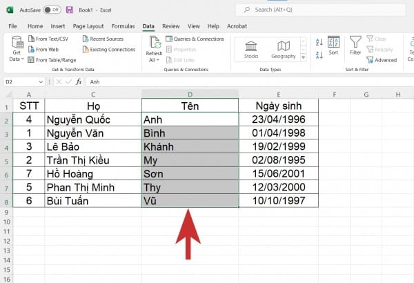 Hướng dẫn cách sắp xếp thứ tự ABC trong Excel 