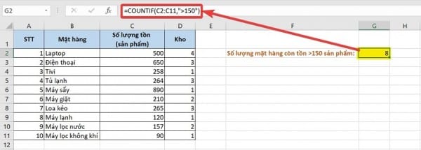 Cách tính trong Excel để tính số lượng 