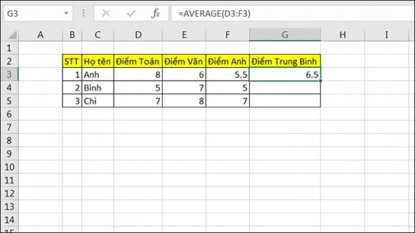 Cách tính trong Excel để tính trung bình 