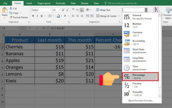 Cách tính trong Excel để tính tỷ lệ phần trăm 