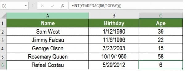 Cách tính tuổi trong Excel bằng các hàm kết hợp 