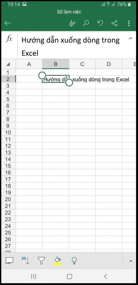 Hướng dẫn cách xuống dòng trong 1 ô Excel trên điện thoại 