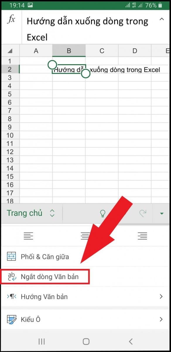 Hướng dẫn cách xuống dòng trong 1 ô Excel trên điện thoại 