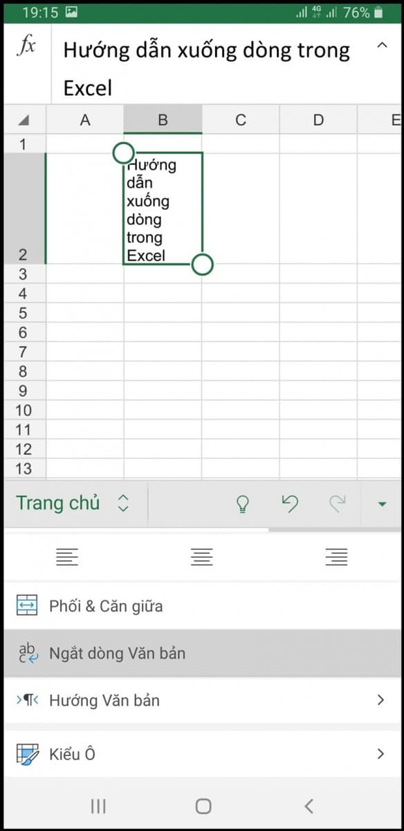 Hướng dẫn cách xuống dòng trong 1 ô Excel trên điện thoại 