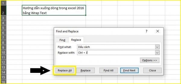 Cách xuống dòng trong Excel 