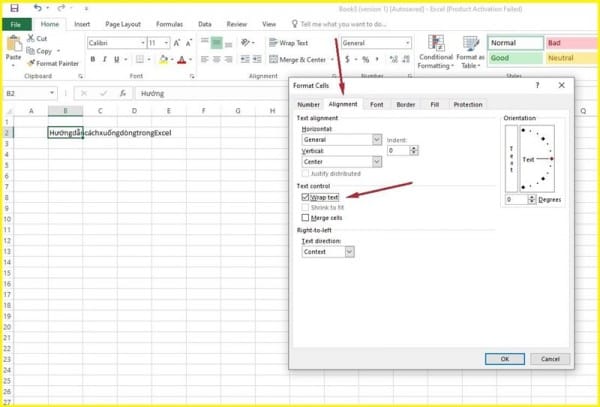 Cách xuống dòng trong Excel 