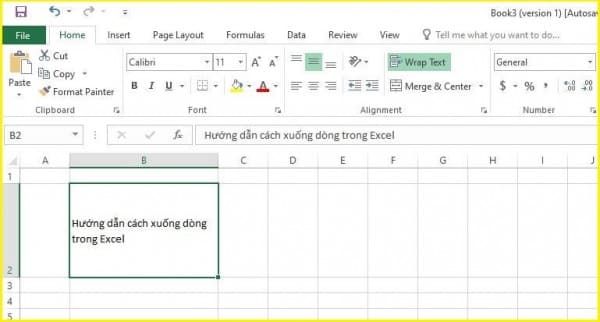 Cách xuống dòng trong Excel 