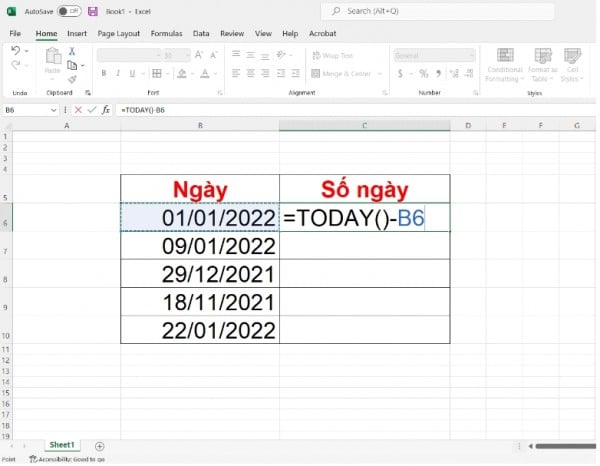 Cách tính ngày trong Excel giữa 2 mốc thời gian 