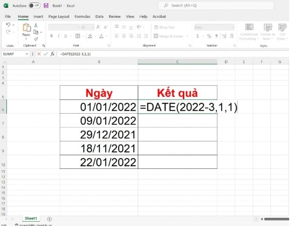 Cách tính ngày trong Excel giữa 2 mốc thời gian 