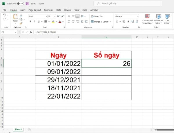 Cách tính ngày trong Excel giữa 2 mốc thời gian 