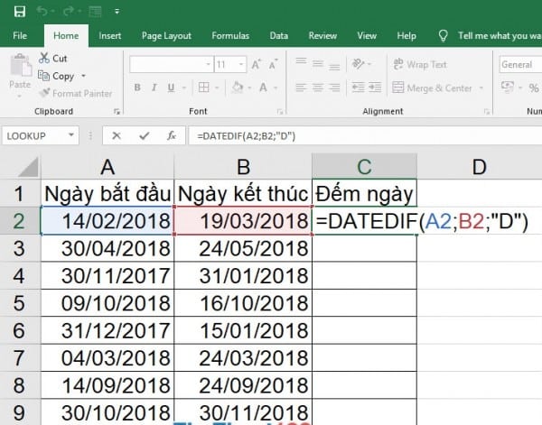 Cách tính số ngày từ ngày đến ngày trong Excel 