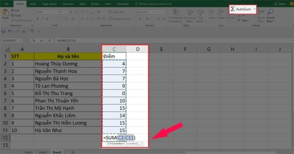 Cách sử dụng hàm SUM để tính tổng trong Excel