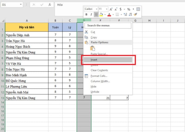 Cách Thêm Cột Trong Excel Nhanh Chóng Đơn Giản Từ A-Z