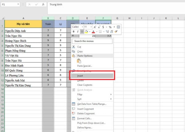 Cách Thêm Cột Trong Excel Nhanh Chóng Đơn Giản Từ A-Z