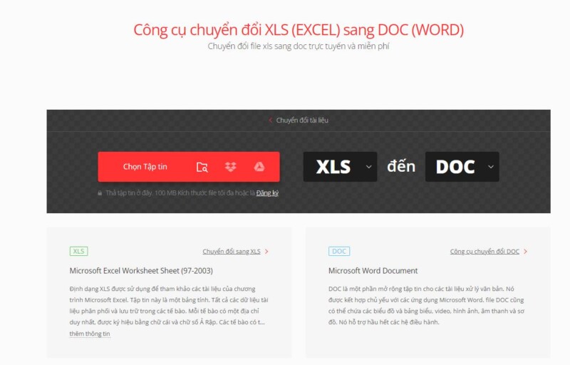 Cách chuyển file Excel sang Word bằng phần mềm Online