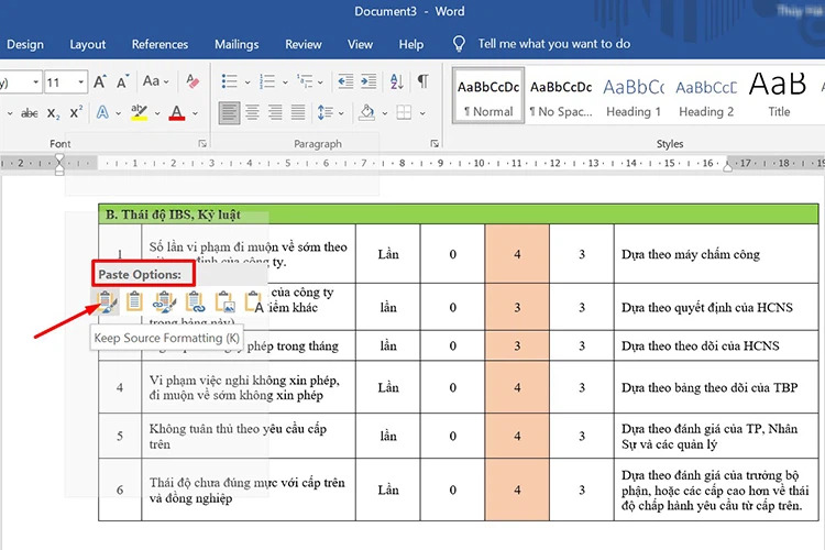 Cách chuyển Excel sang Word sử dụng lệnh Copy